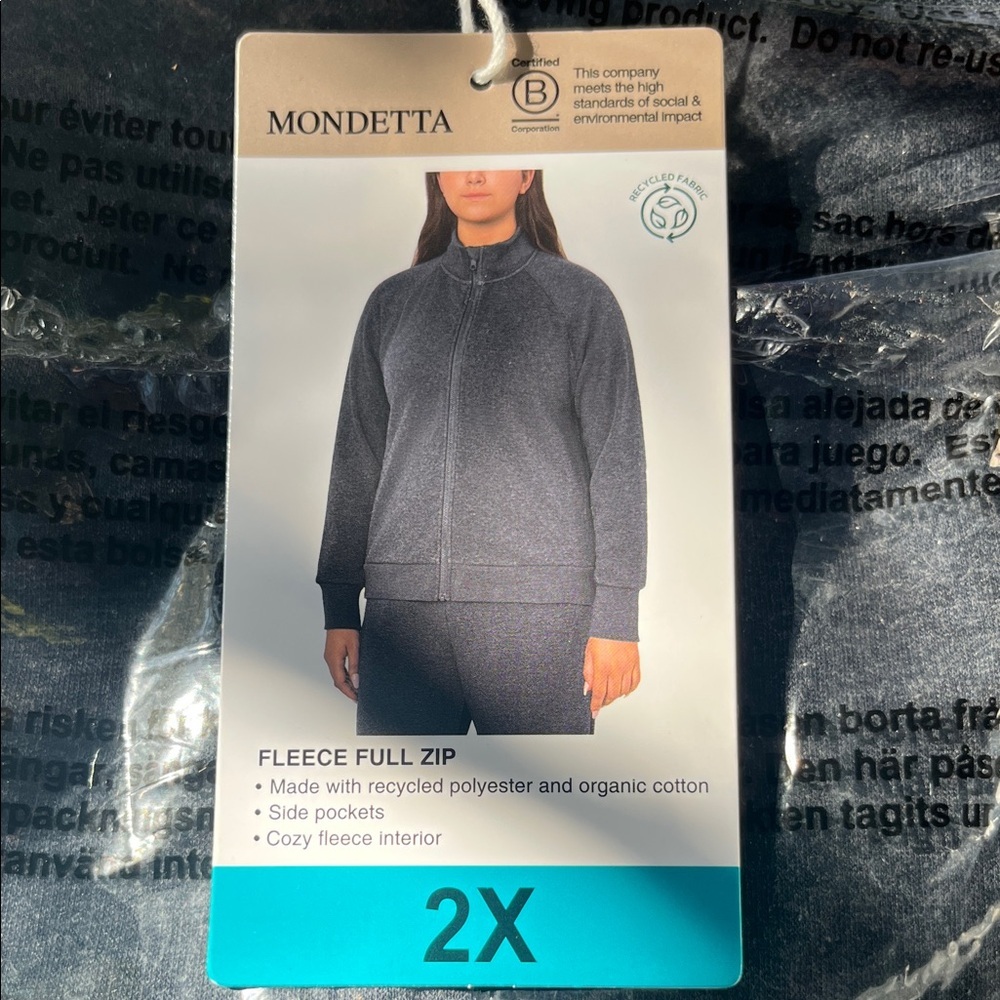Mondetta Charcoal Fleece Zip-Up Jacket NWT